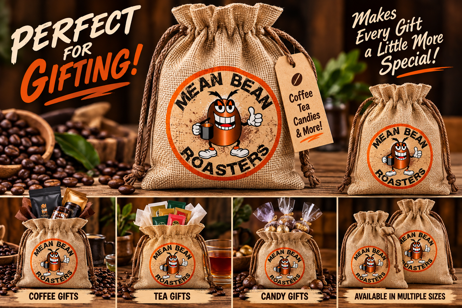 Mean Bean Burlap Drawstring Bag