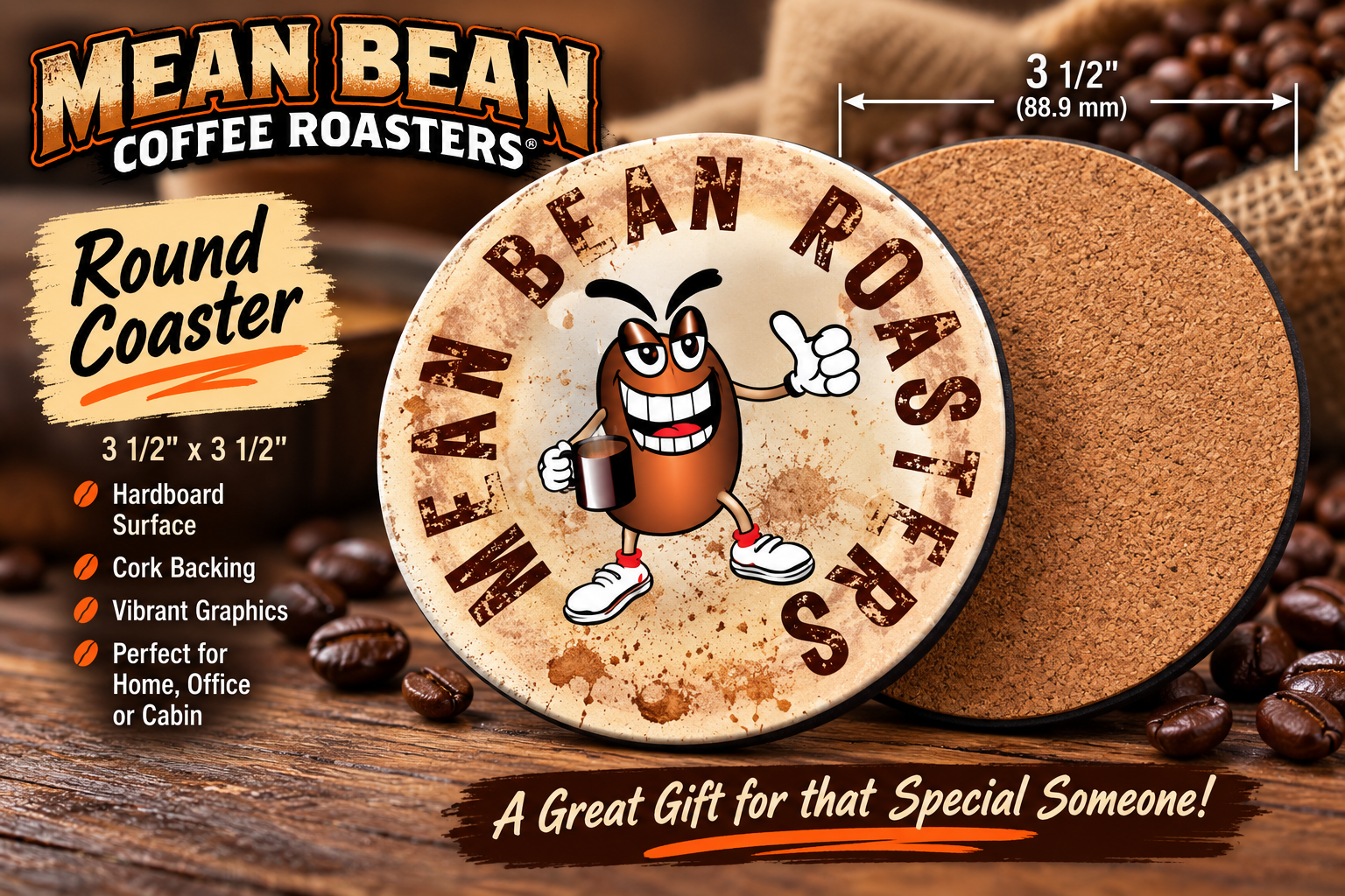 Mean Bean Round Coaster (3 1/2")