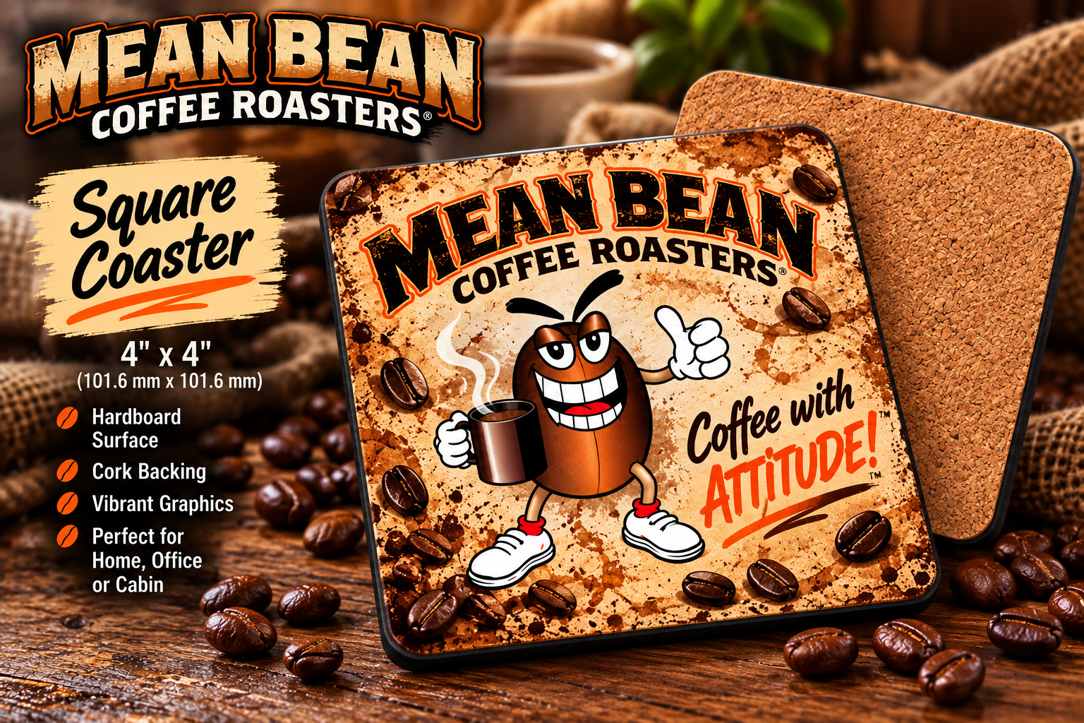 Mean Bean Square Coaster (4" x 4")